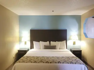 a bedroom with a large bed with two night stands at Baymont Inn & Suites by Wyndham Huber Heights Dayton Northeast in Huber Heights