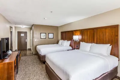 a hotel room with two beds and a flat screen tv at Comfort Inn Charleston South in Charleston