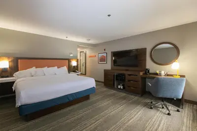 a hotel room with a bed and a television at Hampton Inn & Suites Wilder in Wilder