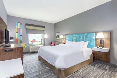 a hotel room with a bed and a television at Hampton Inn Auburn in Auburn
