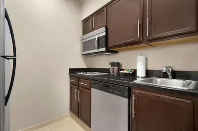 a small kitchen with a sink and a dishwasher at Homewood Suites Fort Wayne in Fort Wayne