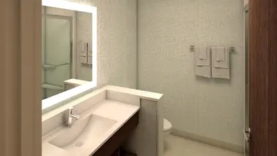 a bathroom with a sink and a toilet and a mirror at Holiday Inn Express - Lexington East - Winchester by IHG in Winchester