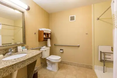a bathroom with a toilet and a sink at Hampton Inn Sidney in Sidney