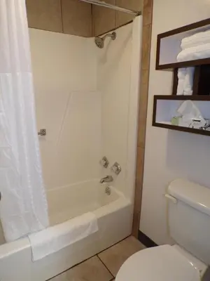 a bathroom with a white tub and a toilet at Dover Inn and Suites in Dover