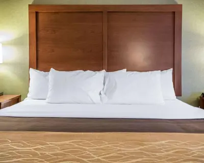 a large bed with a wooden headboard and white pillows at Comfort Inn Winchester in Winchester