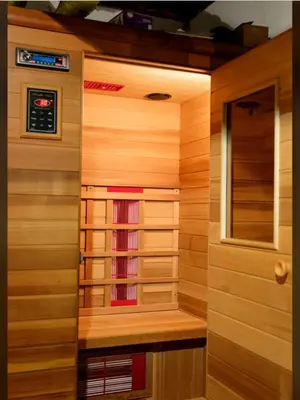 a sauna with wood paneling and a window at Gaslight Bed & Breakfast in Cincinnati