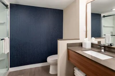 a bathroom with a toilet and a sink and a mirror at Fairfield by Marriott Inn & Suites Georgetown Lexington in Georgetown