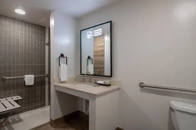 a bathroom with a sink and a toilet at Renaissance Toledo Downtown Hotel in Toledo