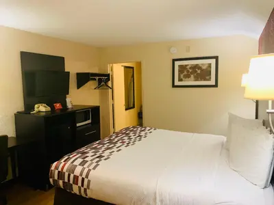 a hotel room with a bed and a television at Red Roof Inn Anderson, IN in Anderson