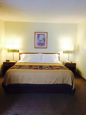 a bed in a hotel room with two lamps on both sides at Brookshire Inn in Inez