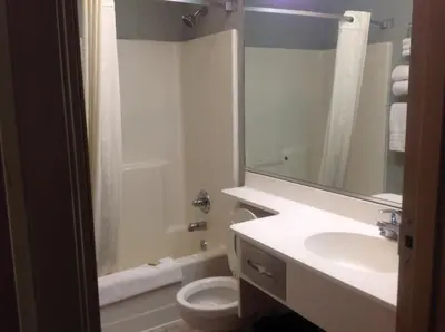 a bathroom with a sink and a toilet and a mirror at Brookshire Inn in Inez