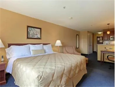 a hotel room with a large bed with white pillows at Ramada by Wyndham Catlettsburg Ashland in Catlettsburg