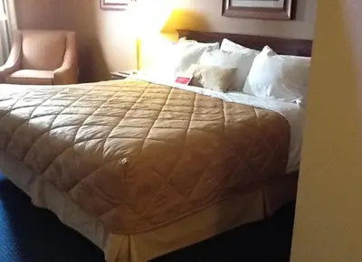 a hotel room with a large bed with white pillows at Ramada by Wyndham Catlettsburg Ashland in Catlettsburg