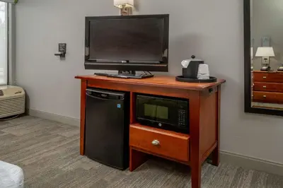 a room with a tv on a table with a microwave at Hampton Inn Charleston Downtown in Charleston