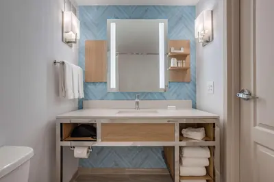 a bathroom with a sink and a mirror at Hilton Garden Inn Cincinnati/Sharonville in Sharonville