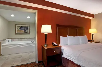 a hotel room with a bed and a bath tub at Hampton Inn Fort Wayne-Southwest in Fort Wayne