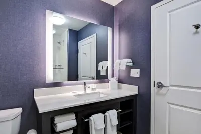 a bathroom with a sink and a mirror at Residence Inn by Marriott Cleveland Airport/Middleburg Heights in Middleburg Heights
