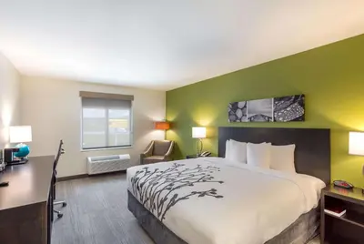 a hotel room with a bed and a desk at Sleep Inn Logan Ohio-Hocking Hills in Logan