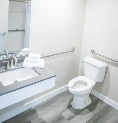 a bathroom with a toilet and a sink at Islander Inn in Put-in-Bay