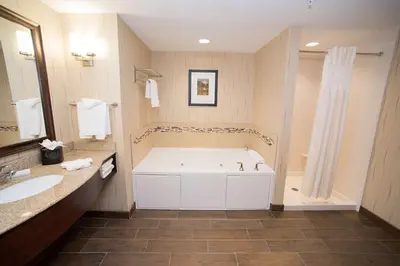a large bathroom with a tub and a sink at Hilton Garden Inn Dayton South - Austin Landing in Springboro