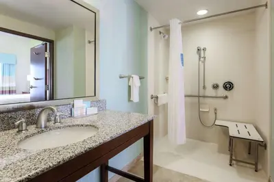 a bathroom with a sink and a shower at Hampton Inn & Suites Wheeling - The Highlands in Triadelphia