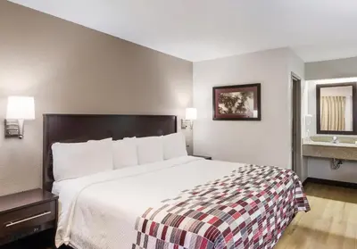 a hotel room with a large bed and a sink at Red Roof Inn Lexington in Lexington
