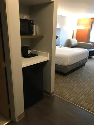a hotel room with a bed and a tv at Holiday Inn Express - Toledo West - Napoleon by IHG in Napoleon