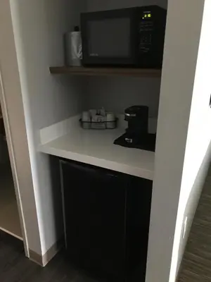 a kitchen with a counter top with a microwave at Holiday Inn Express - Toledo West - Napoleon by IHG in Napoleon