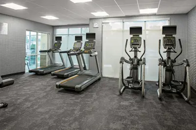 a gym with several treadmills and cardio machines at Fairfield Inn & Suites by Marriott Indianapolis Greenfield in Greenfield