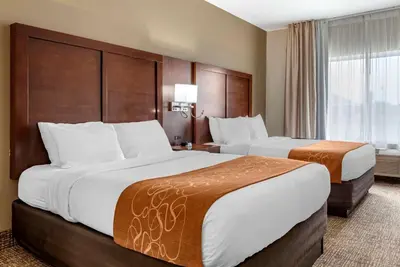 a hotel room with two beds and a window at Comfort Suites Auburn near I-69 in Auburn