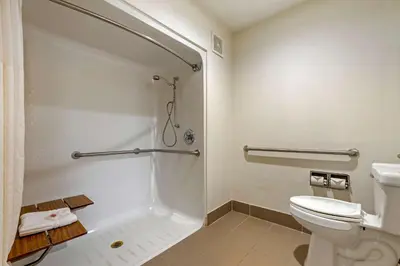 a bathroom with a shower and a toilet at Comfort Inn Anderson South in Anderson