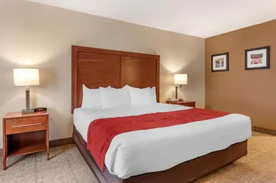 a hotel room with a large bed and two lamps at Comfort Inn & Suites Morehead in Morehead