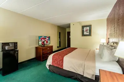 a hotel room with a bed and a television at Red Roof Inn Morehead in Morehead