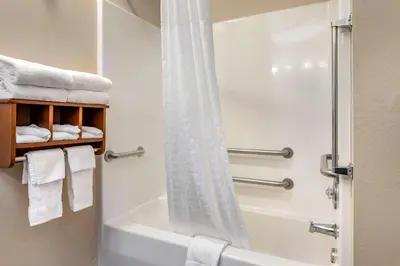 a bathroom with a shower and a bath tub at Comfort Suites Columbus West - Hilliard in Columbus