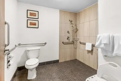 a bathroom with a toilet and a shower at Comfort Inn Mayfield Heights Cleveland East in Mayfield