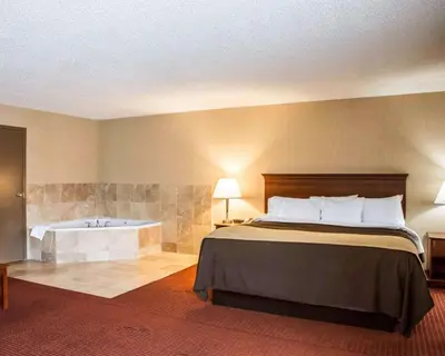 a hotel room with a bed and a bath tub at Quality Inn Springboro West in Springboro