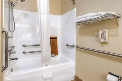 a bathroom with a shower and a white tub at Comfort Inn & Suites Cincinnati Uptown Clifton in Cincinnati