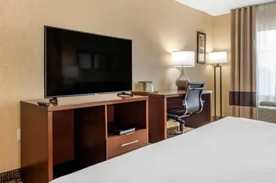 a hotel room with a bed and a flat screen tv at Comfort Inn Meadowlands in Washington