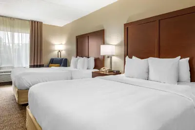 a hotel room with two beds and a window at Comfort Inn Meadowlands in Washington