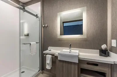 a bathroom with a sink and a shower at SpringHill Suites by Marriott Fort Wayne North in Sunnybrook Acres