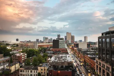 a cityscape of a city with buildings and cars at Graduate by Hilton Columbus in Columbus