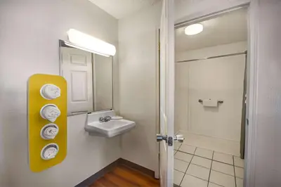 a bathroom with a sink and a mirror at Motel 6-North Ridgeville, OH - Cleveland Intl Airport - N Ridgeville in North Ridgeville
