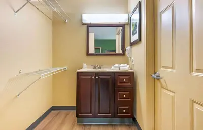 a bathroom with a sink and a mirror at Extended Stay America Suites - Columbus - Tuttle in Dublin