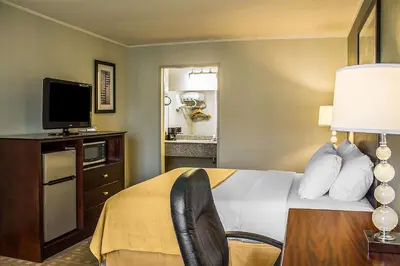 a hotel room with a bed and a television at Quality Inn Cambridge in Cambridge