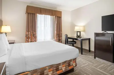 a hotel room with a bed and a desk at Best Western Mason Inn in Mason