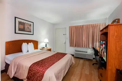 a hotel room with a bed and a television at Red Roof Inn Columbus Northeast Westerville in Westerville