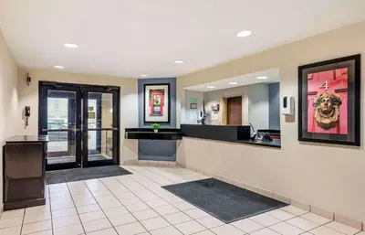 a hotel lobby with a sink and a counter at Extended Stay America Suites - Dayton - North in Dayton