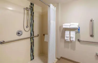 a bathroom with a shower with a shower curtain at Extended Stay America Premier Suites - Cleveland - Independence in Independence
