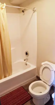 a bathroom with a toilet and a bath tub at Davis Motel in North Lima