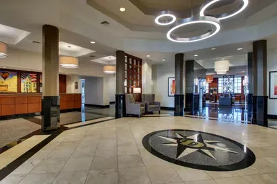a lobby with a star on the floor at Drury Inn & Suites Findlay in Findlay